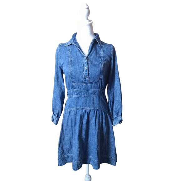 Anthropologie Dresses & Skirts - Anthropologie Size 2 Cassidy Denim Mini Dress 3/4 Sleeve Boho Collared Festival